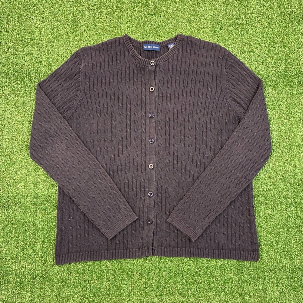 Y2K Karen‎ Scott Button-Up Cable Knit Cardigan Sweater